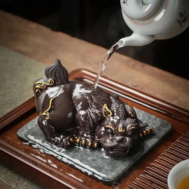 New Large Ceramic Kung Fu Tea Set Decoration Purple Clay Tea Pet Decoration Boutique Purple Clay Pixiu Tea Play Can Raise Tea Quake