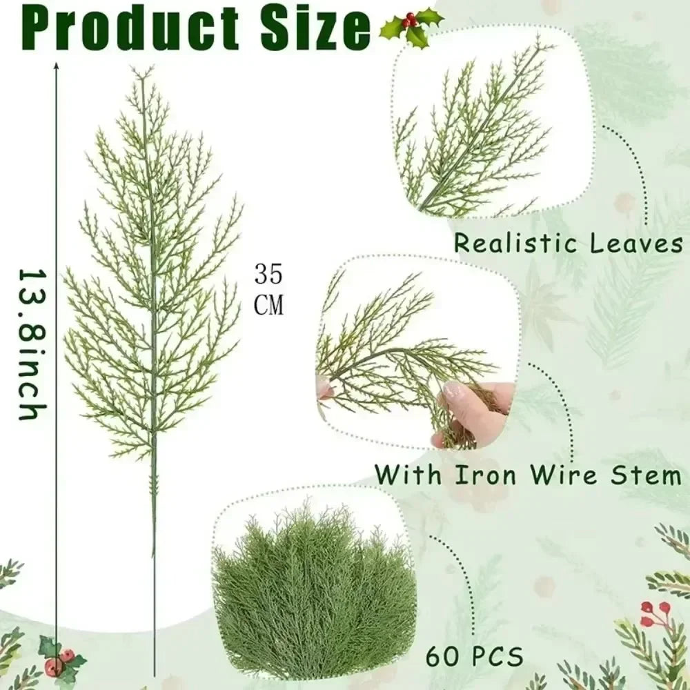 50/1PCS Christmas Artificial Pine Branches DIY Christmas Tree Wreath Gifts Decoration Green Fake Plant Leaves Xmas Home Decor Quake