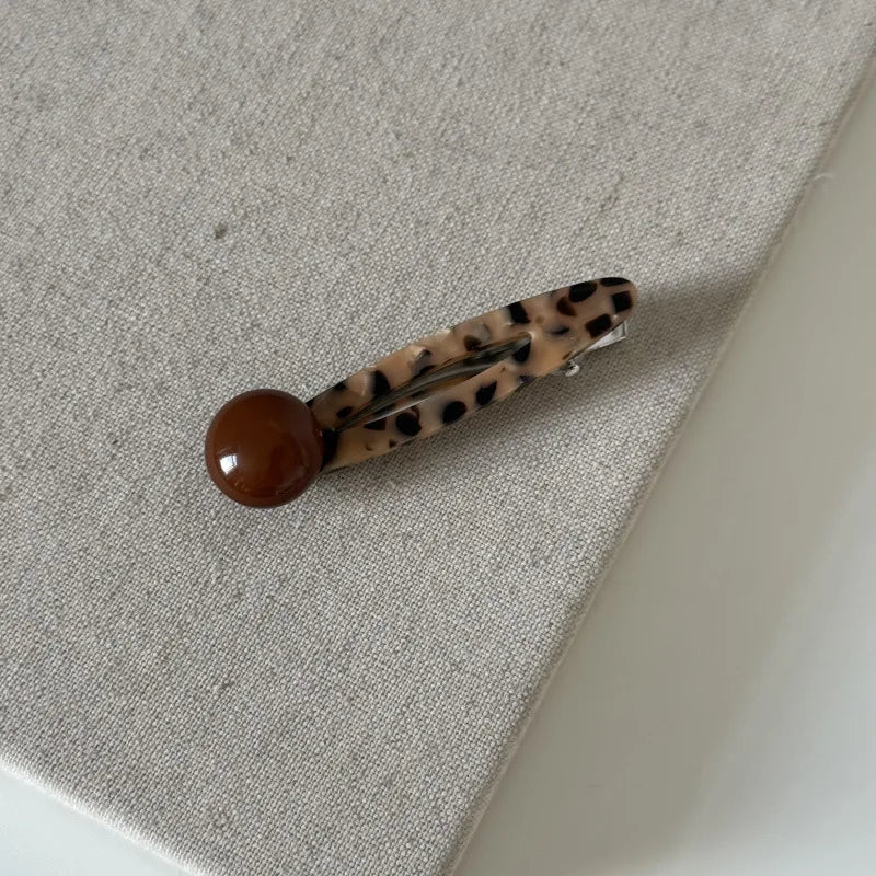 Korean Leopard Print Acetate Hair Clip with Colorful Beads Fashion Versatile Bangs Side Clip for Women Girls Hair Accessories Quake 5