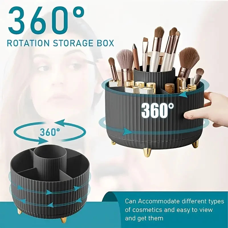 360° Rotating Desktop Makeup Organizer Box 5-Slot Storage Cosmetic Holder for Brushes Lipstick Eyebrow Pencil Bedroom Essential Quake