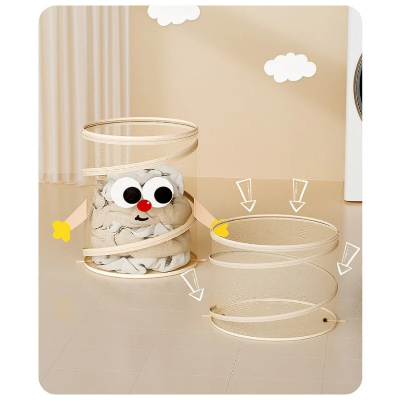 Household High Appearance Round Laundry Basket Large Capacity Drawstring Clothes Storage Bin Home Daily Sundries Organizer Quake