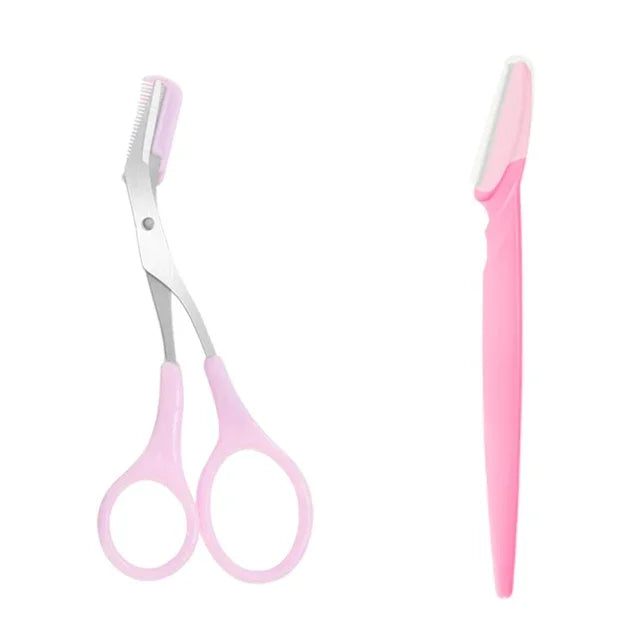 Travel Portable Eyebrow Trimmer Face Razor Face Hair Remover Tools Eyebrow Razor Instruments Cosmetic Beauty Pro Make Up Tools Quake 2Pcs Pink
