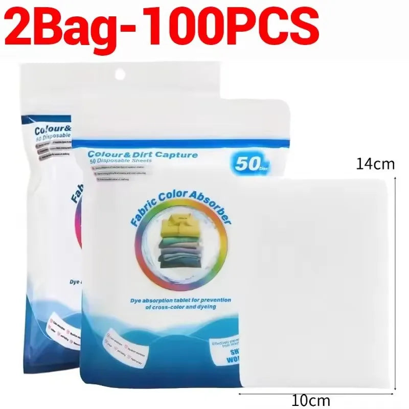 Anti-Dyeing Laundry Tablets Color Absorption Sheet Washing Machine Cleaning Clothing Supplies Anti-Cross Color Laundry Sheets Quake 2Bag-100PCS
