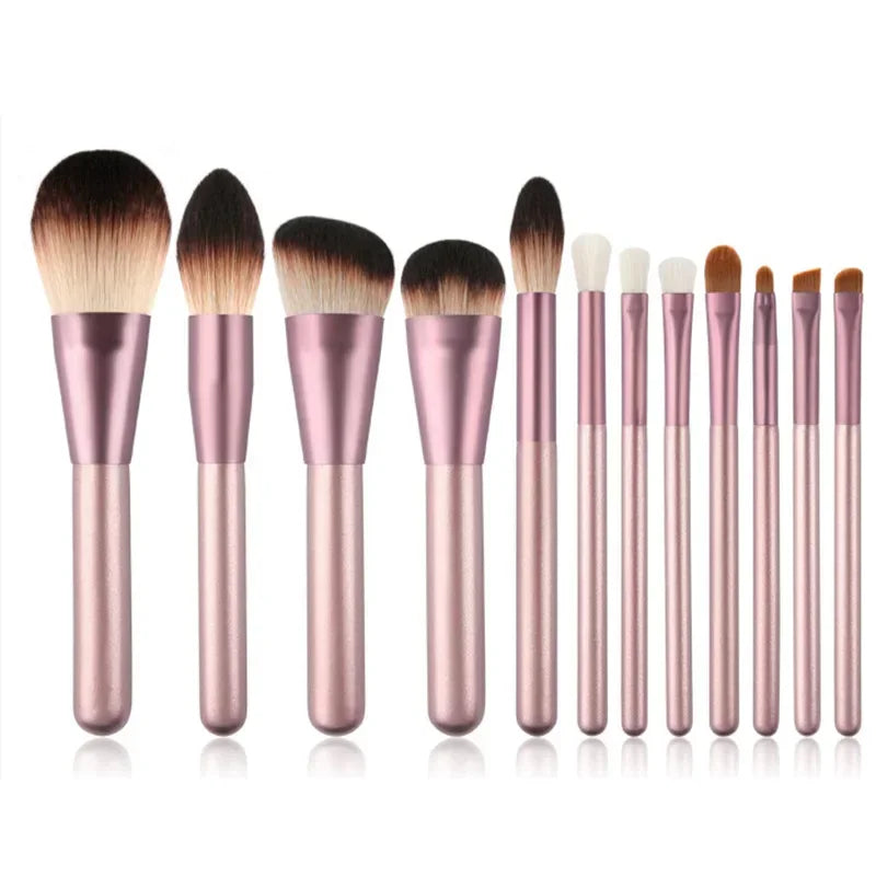 12Pcs/Set Makeup Brushes Foundation Eyebrow Lip Blusher Cosmetic Pink Beauty Makeup Brush Kit Quake without bag