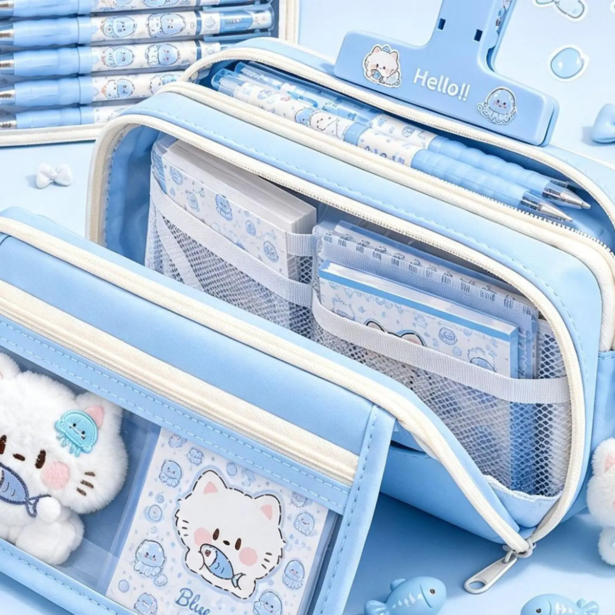 Pencil Bag Zipper Cat Large Capacity Multi-Compartment Organizer Kids School Pen Case Pencil Pouch for Boys Girls Student School Quake