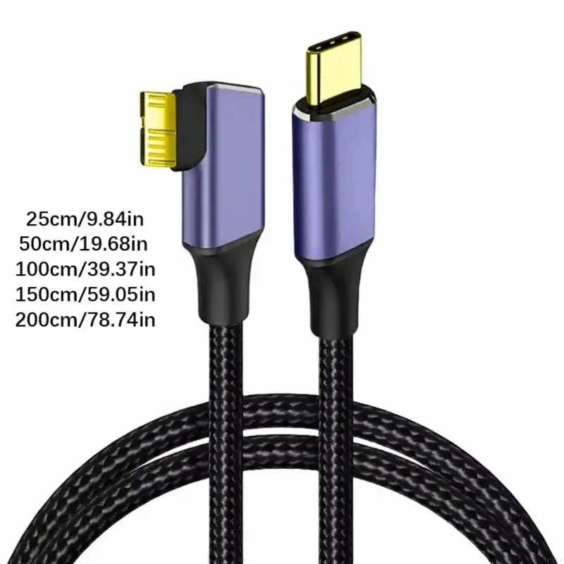 Single Angled Type C To MicroB Data Cable For Fast Mobile Hard Drive Transfer With Nylons Braided Design K1KF Quake