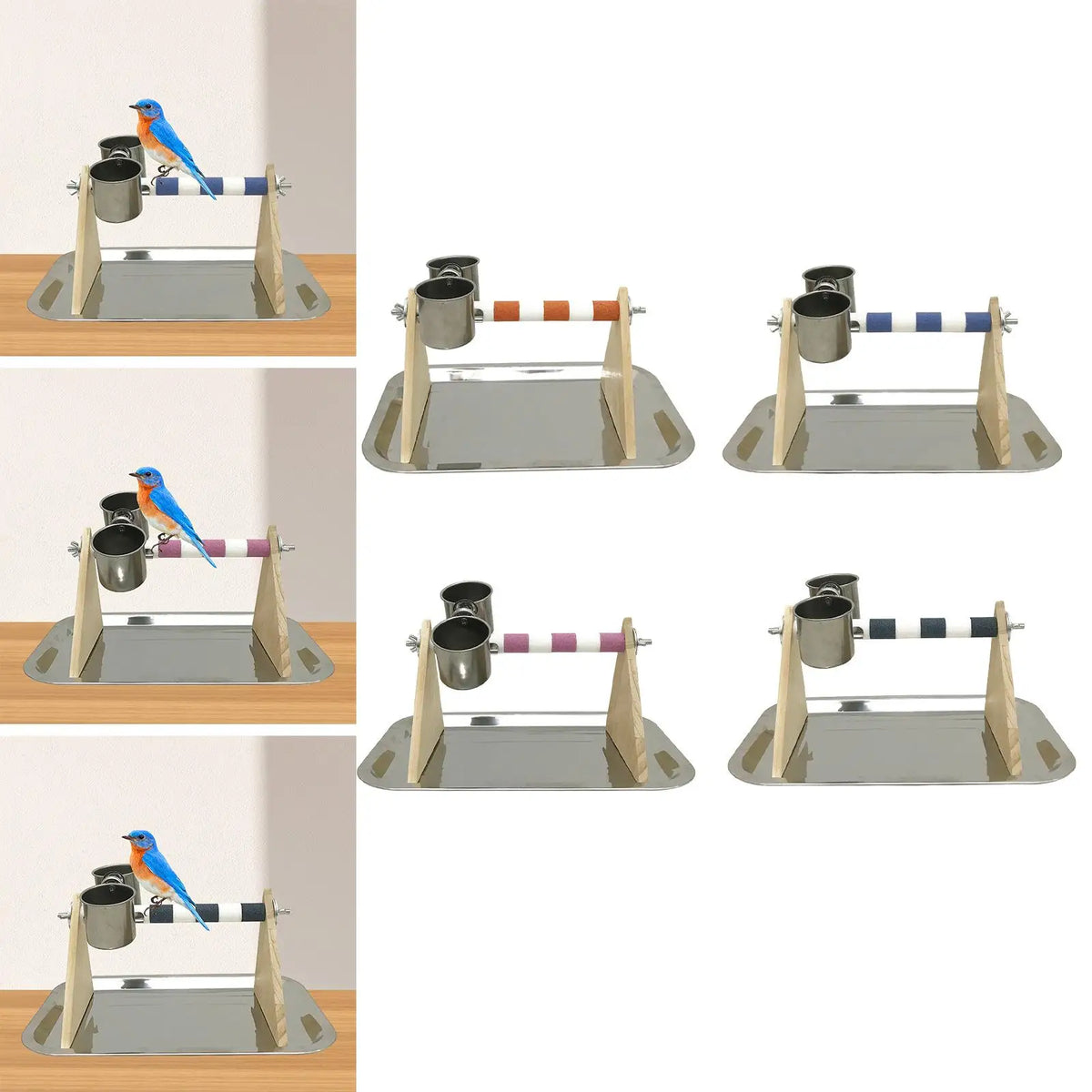 Wooden Playstand for Parrots with Feeder and Perch for Budgies and Cockatoos Quake