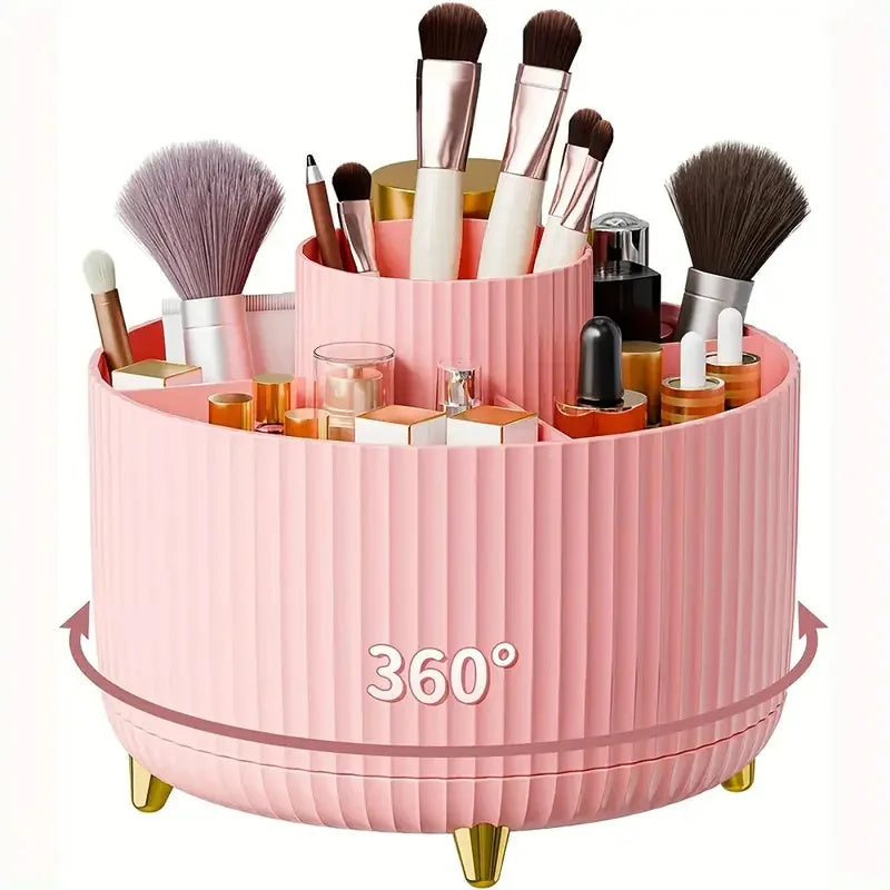 360° Rotating Desktop Makeup Organizer Box 5-Slot Storage Cosmetic Holder for Brushes Lipstick Eyebrow Pencil Bedroom Essential Quake WG-PK