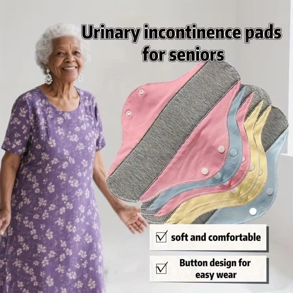 6pieces Reusable Sanitary Pads for Women Leakproof Waterproof Soft Napkins Reusable Feminine Pads for Elderly Urinary Postpartum Quake