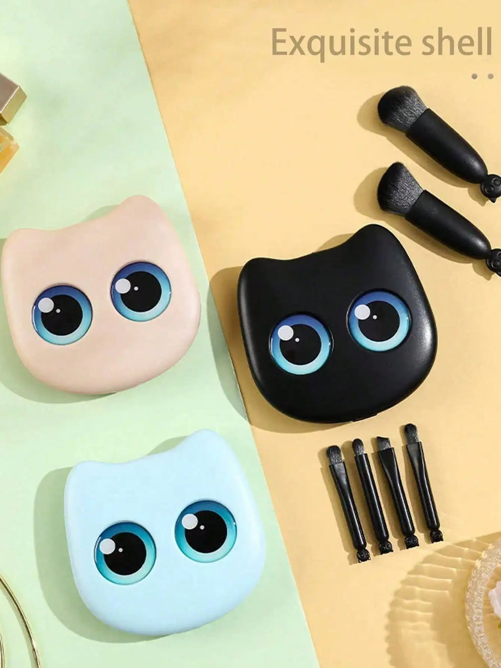 1 Box 6pcs Mini Cute Cat Design Portable Makeup Brush Set - Powder Brush, Eyeshadow Brush, And Assorted Brushes Quake