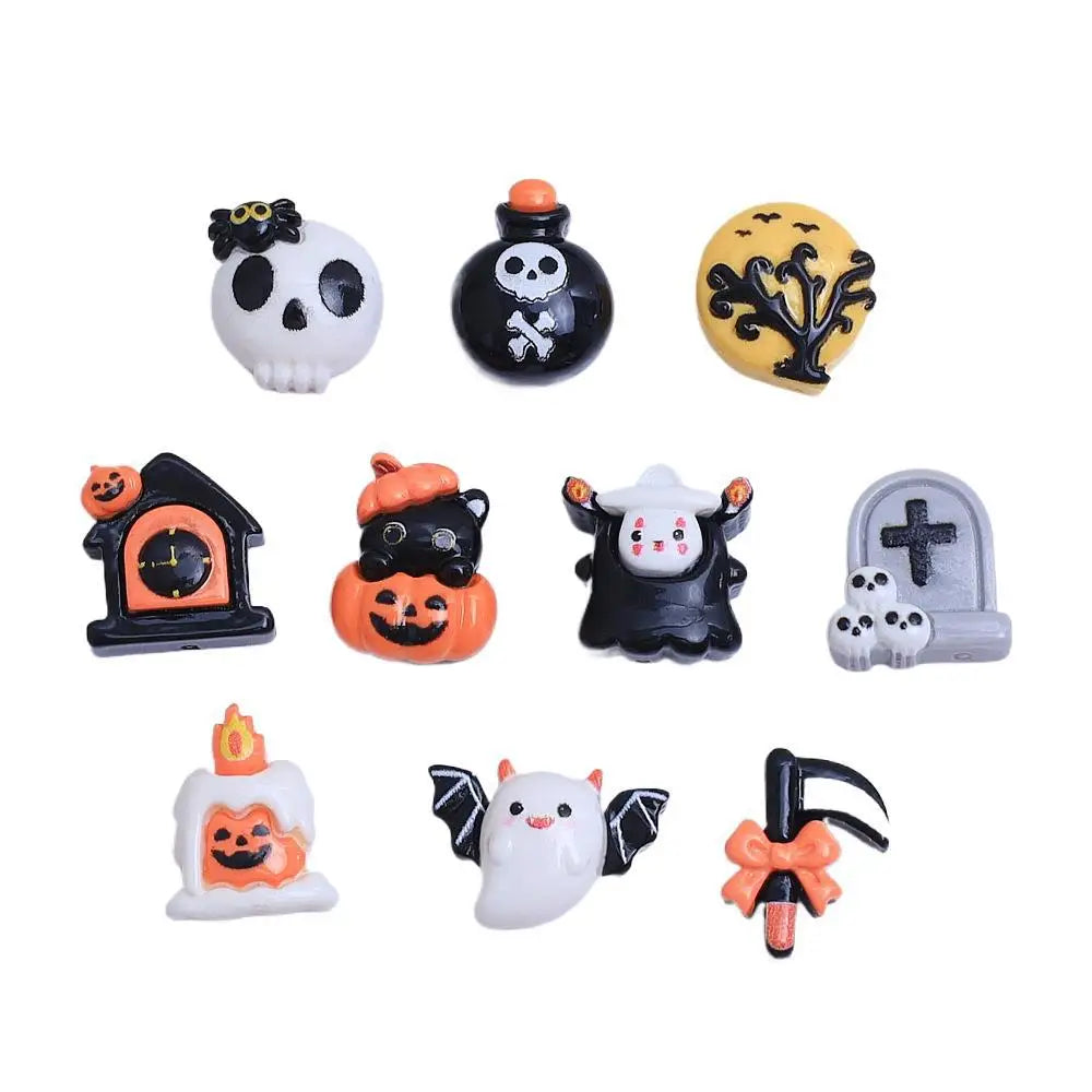 100Pcs Mini Halloween Ghost Pumpkin Bat Flatback Resin Cabochons Scrapbooking For Nail Craft Decoration DIY Hair Bows Accessorie Quake