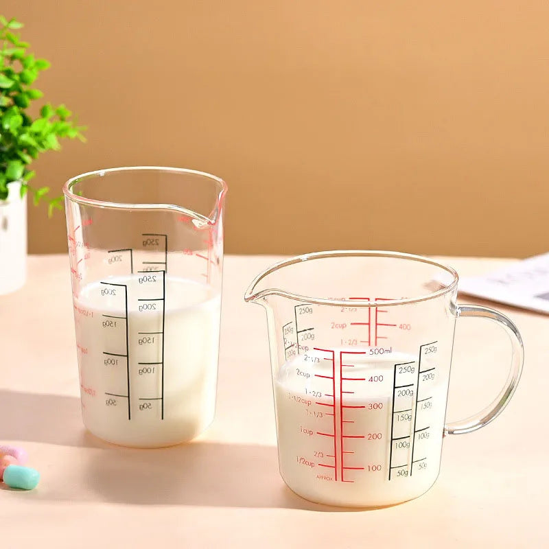 YWDL Heat-Resistant Glass Measuring Cup with Handle Breakfast Milk Cup Microwave Safe for Kitchen Baking Quake