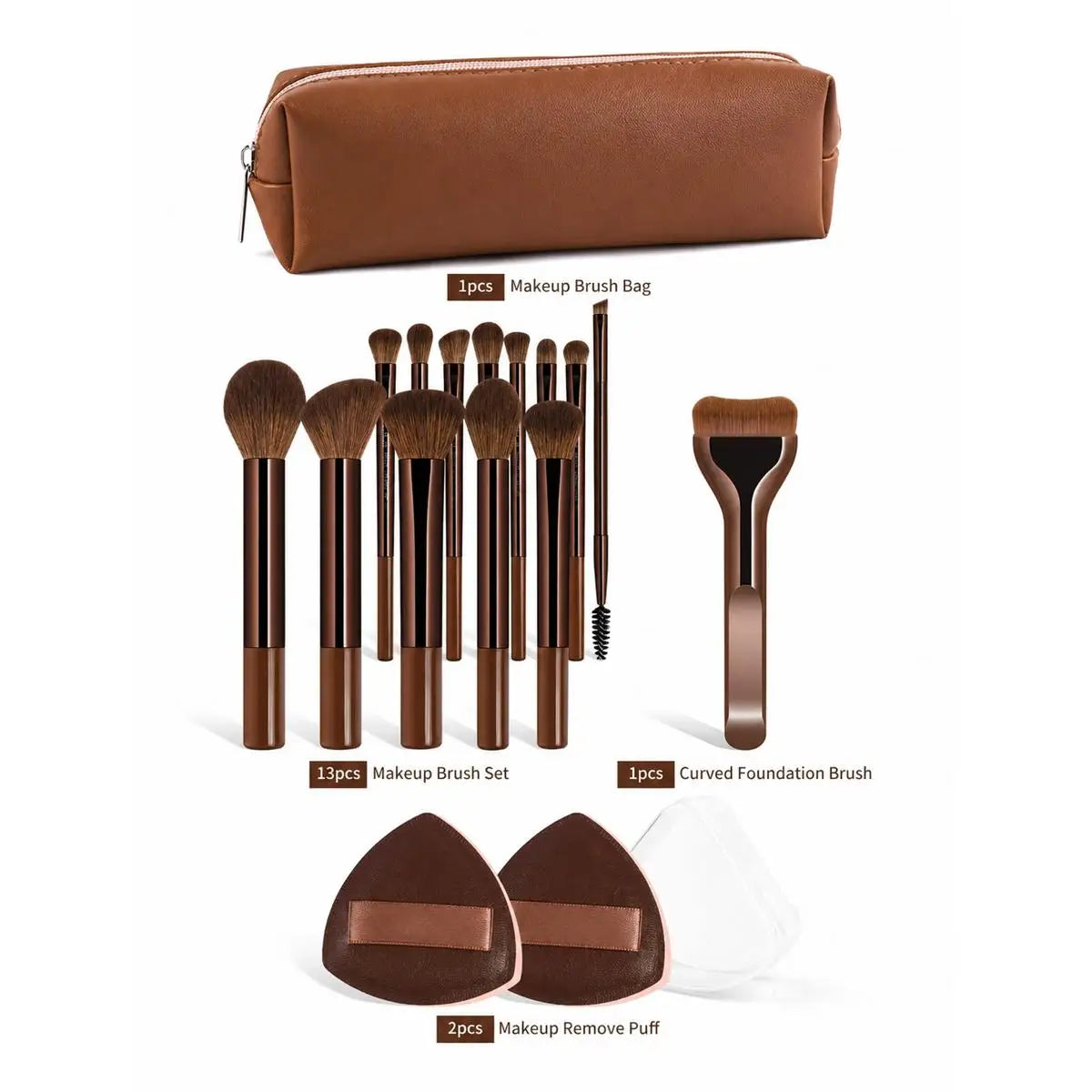 17pcs Makeup Tools Including Foundation Brush Blush Brush Loose Powder Brush Eyeshadow Brush Eyelash Brush Eyelash Brush Eyebrow Quake