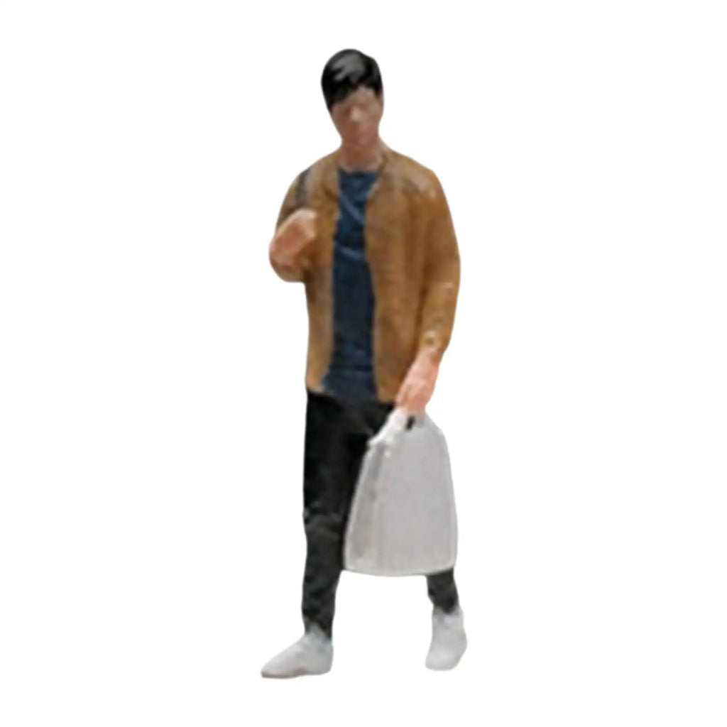 Mini Figure Model Birthday Gift Centerpiece Collectible Resin Ornament Artwork 1:64 Realistic Statue for Shelf Office Tea Room Quake ManWithBag