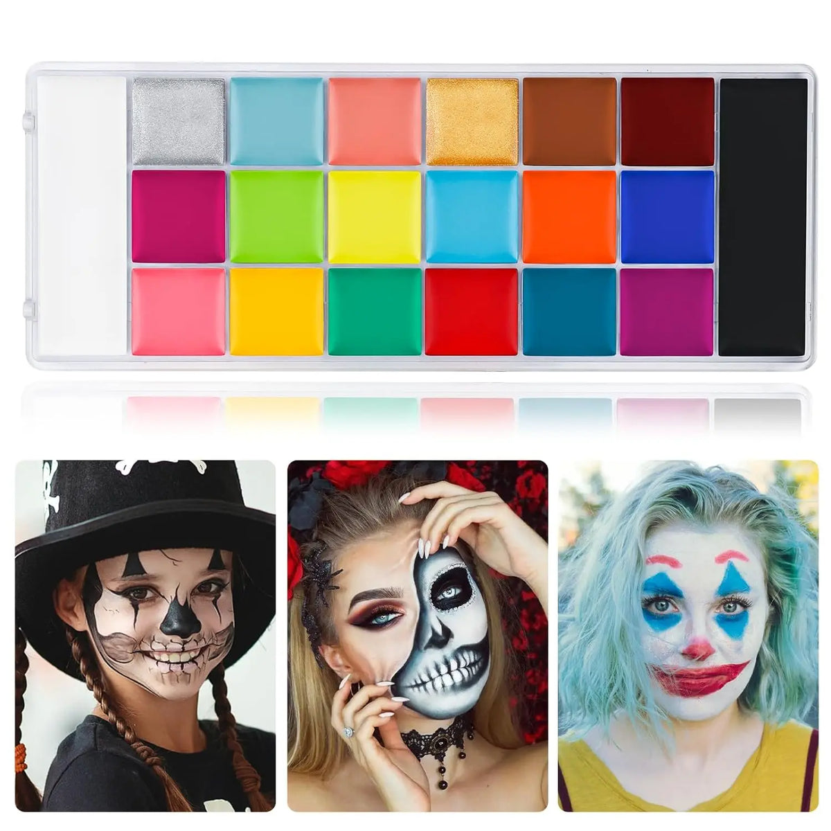 20 Colors Face Body Paint Palette Oil Makeup Set SFX Body Art Halloween Party Painting with 10 pcs brushes,Tattoo Stencil kit Quake