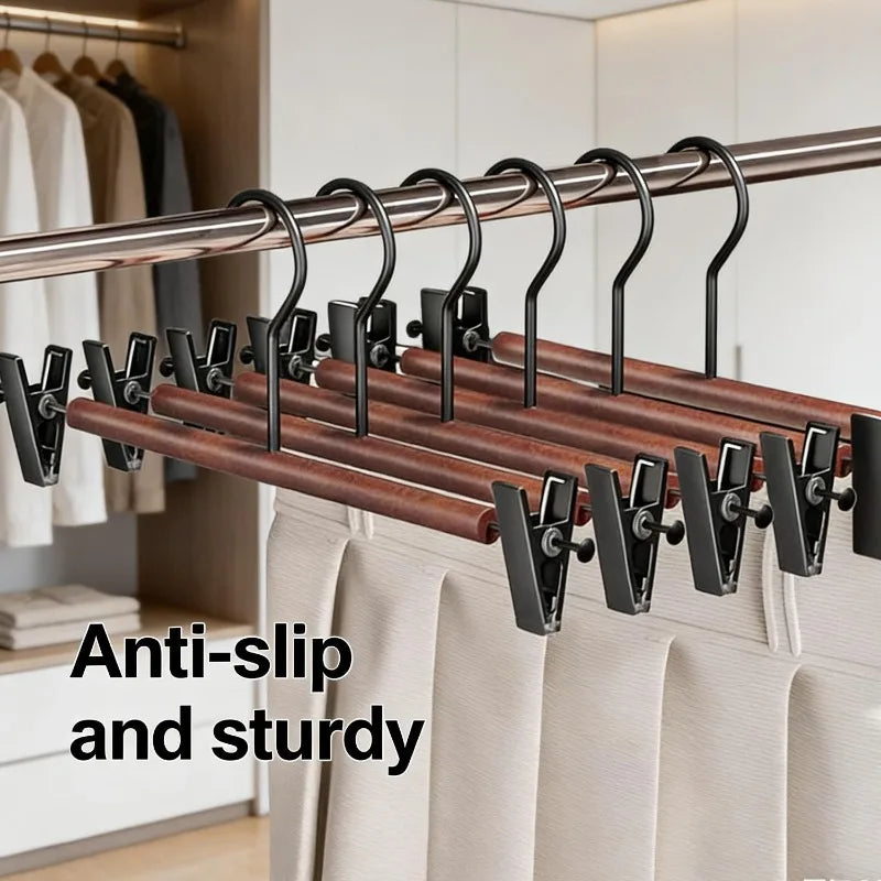 Anti-slip Space Saving Trouser Hangers Wood Iron Pant Hangers with Clip Household Windproof Multi-purpose Pants Underwear Clips Quake