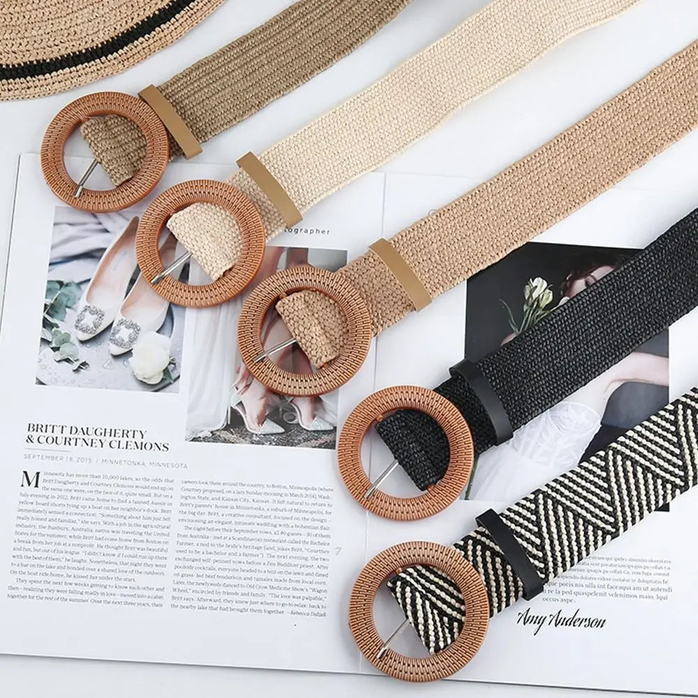Summer Casual Elastic Braided Waistbelt Wide Straw Belt Waist Belt Quake
