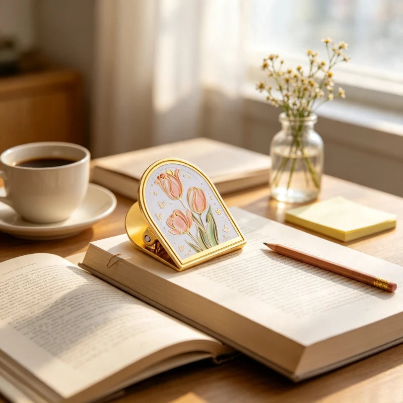 European style gold border flower bookmark holder vintage painted flower hand book decoration holder cultural and creative gift Quake