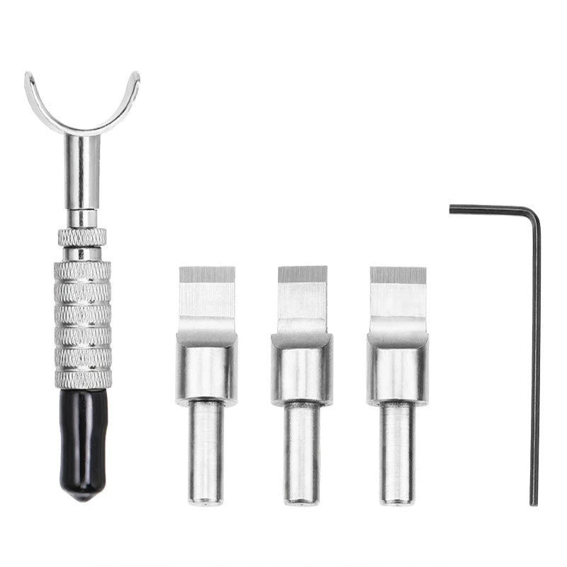 Rotary Leather Carving Knife Extended Handle with 3 Replaceable Carving Stamping Blades Set for Leather Craft DIY Tooling Quake A Set
