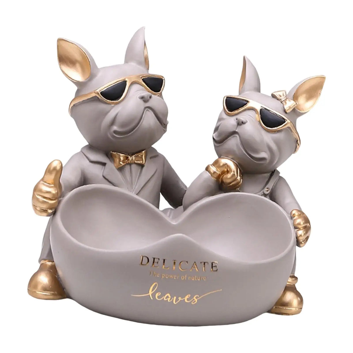 Abstract Bulldog Statue Tray Lovers Present Desktop Decoration Indoor Outdoor Keys Candy Dish Cute Dog Sculpture for Bedroom Quake Gray
