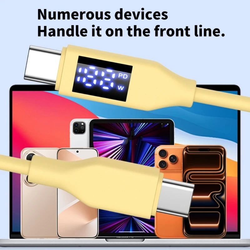 Double Type C Fast Charging Cable With LED Display 60W Power Delivery USB 2.0 Data Transfer Silicone Cord For Phones K1KF Quake