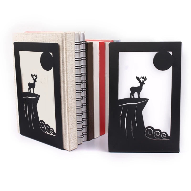 Book Supports for Shelves Metal Decorative Book Ends for Children Desktop Bookends Non-skid Metal Bookends Books Holder K1KF Quake