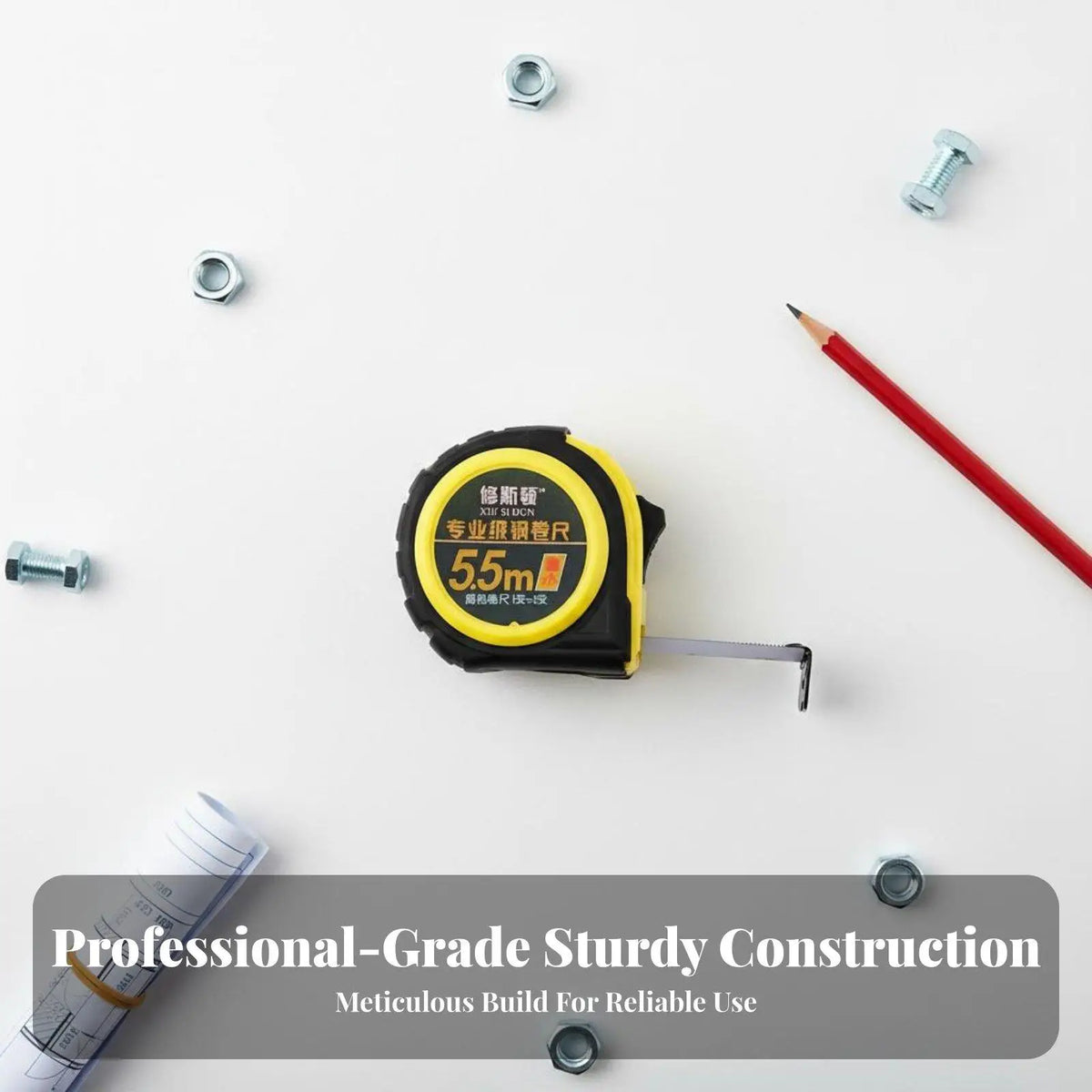 Retractable Steel Tape Measure 7.5m Professional Metric Ruler with Rubber Casing and Wrist Strap for Carpenters Quake