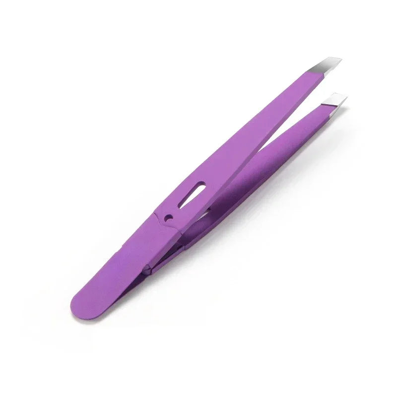 Clips Removal Steel Slanted Eye Eyebrow Tweezer Colorful Hair Beauty Fine Hairs Puller Stainless Brow Makeup Tools Quake PURPLE