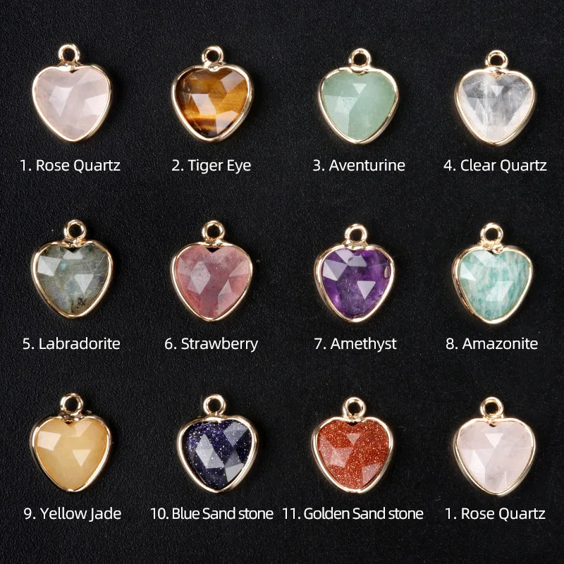 2Pcs Faceted Pendant 11mm Natural Stone Heart-Shaped Small Pendant For Jewelry Making DIY Necklace Earrings Bracelet Accessory Quake