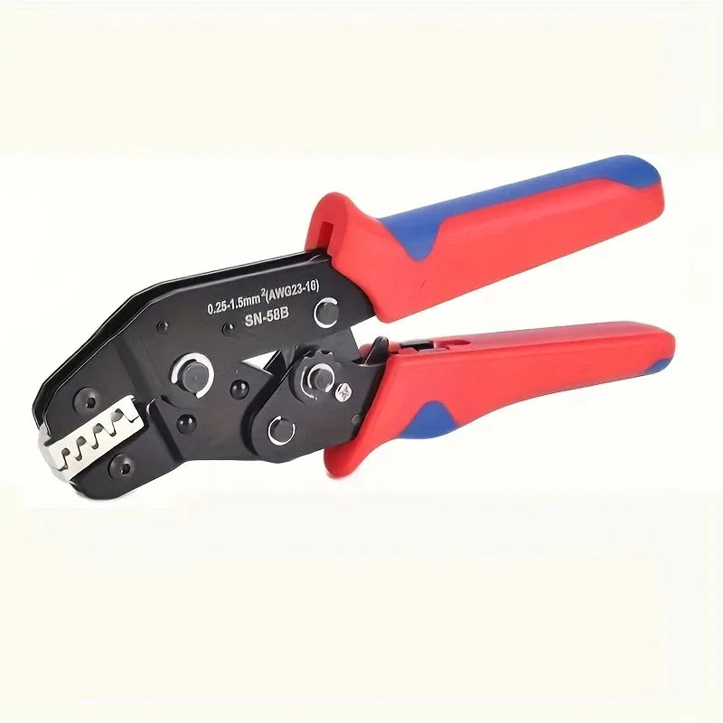 SN-58B Ratchet Crimper Tool for 0.25-1.5mm² AWG (24-16) - Compatible with Dupont, TE, JST, Molex Connectors - Black & Red Handle Quake SN-58B