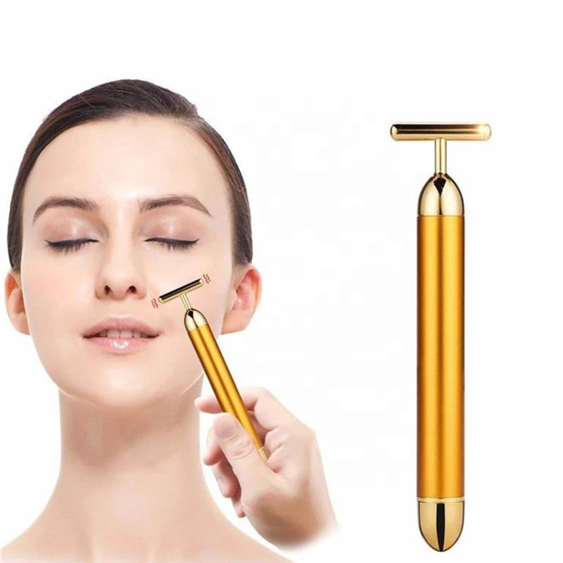 24K Electric Face-Lifting Rose Gold Stick T-Shaped Tacial Massager Skin Tightening Electric Beauty Instrument Quake