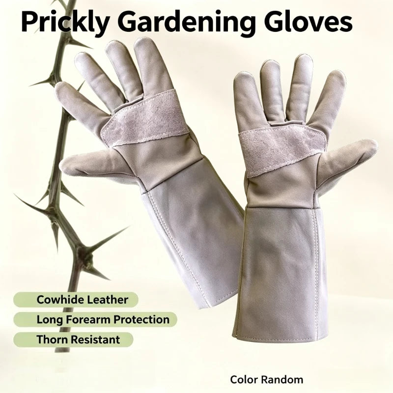 Professional Cowhide Anti Thorn Gardening Gloves Anti Stab Protective Gloves for Garden Harvesting and Flower Bush Pruning Quake