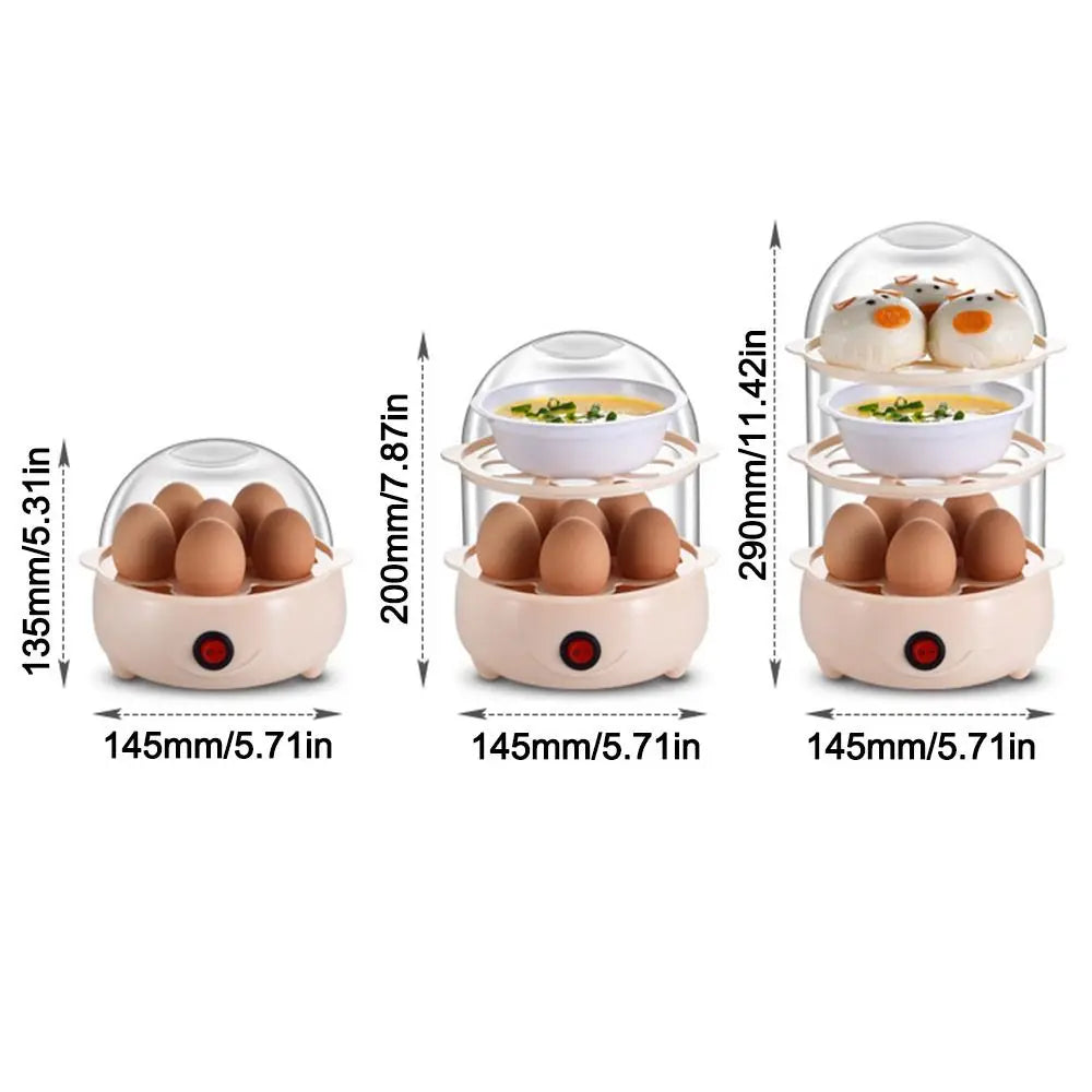Portable Automatic Power Off Egg Boiler Multi-layer Mini Breakfast Machine with Measuring Cup Egg Steamer for Home Dormitory Quake