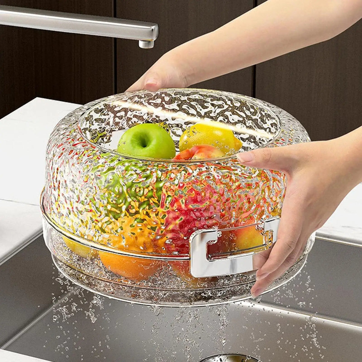 Fruit Washing Drainer Box Fruit Plate Food Storage Container Serving Tray with Lid Fruit Holder for Cakes Sweets Nuts Fruits Quake