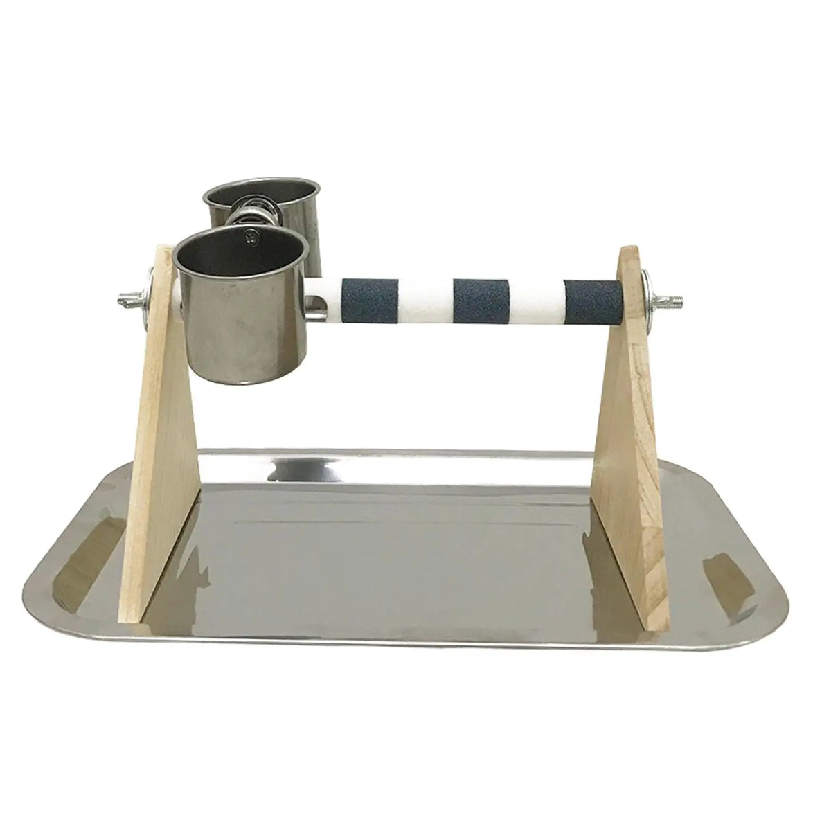 Wooden Playstand for Parrots with Feeder and Perch for Budgies and Cockatoos Quake White Gray