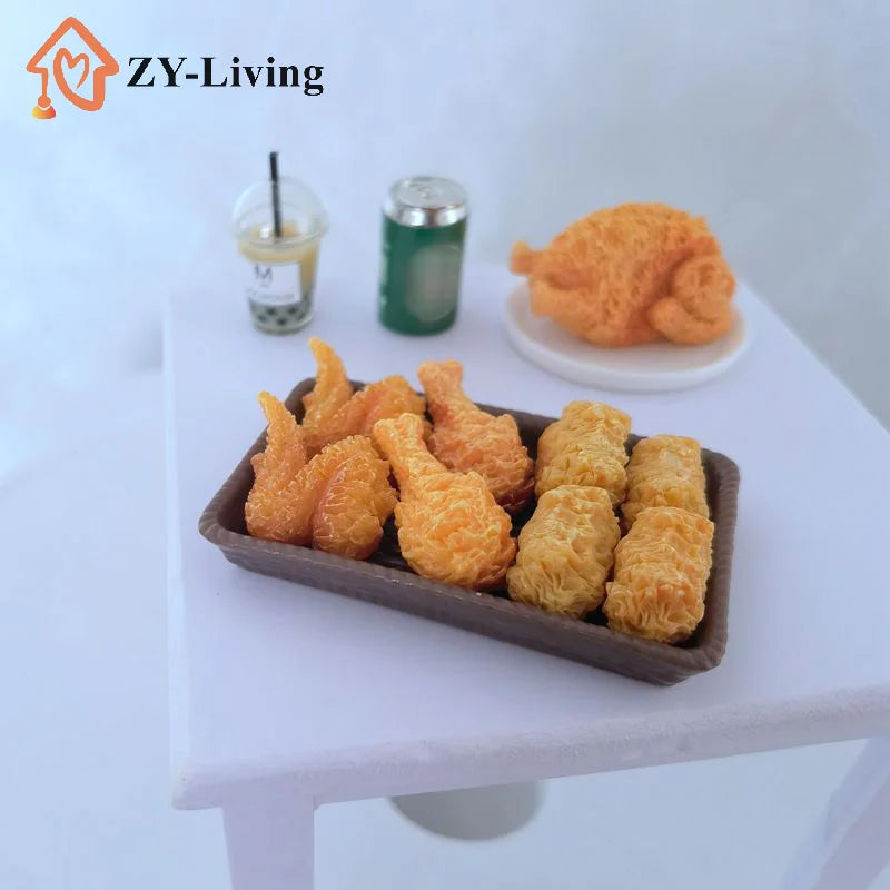 1Set Mini Simulation Fried Chicken Miniatures Food Doll House Decor DIY Supplies Model Food Ornament Toy Dollhouse Accessories Quake