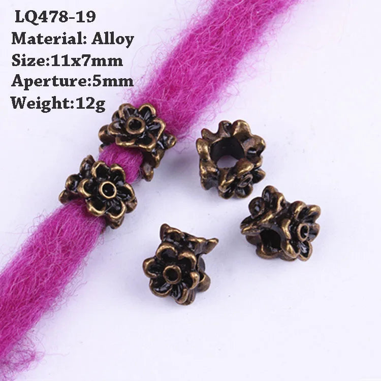 5-Piece Dreadlock Braid Beads Rings – Silver & Gold Hair Accessories
