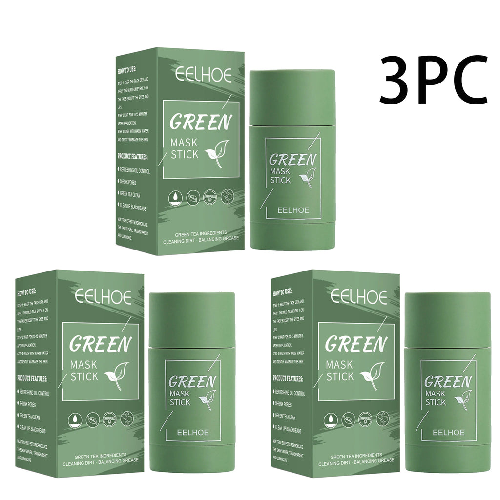 Valentine's Day Gift Green Tea Face Mask Stick for Deep Cleansing Pore Minimizing Acne & Blackhead Care Moisturizing Oil Control Quake 3pc