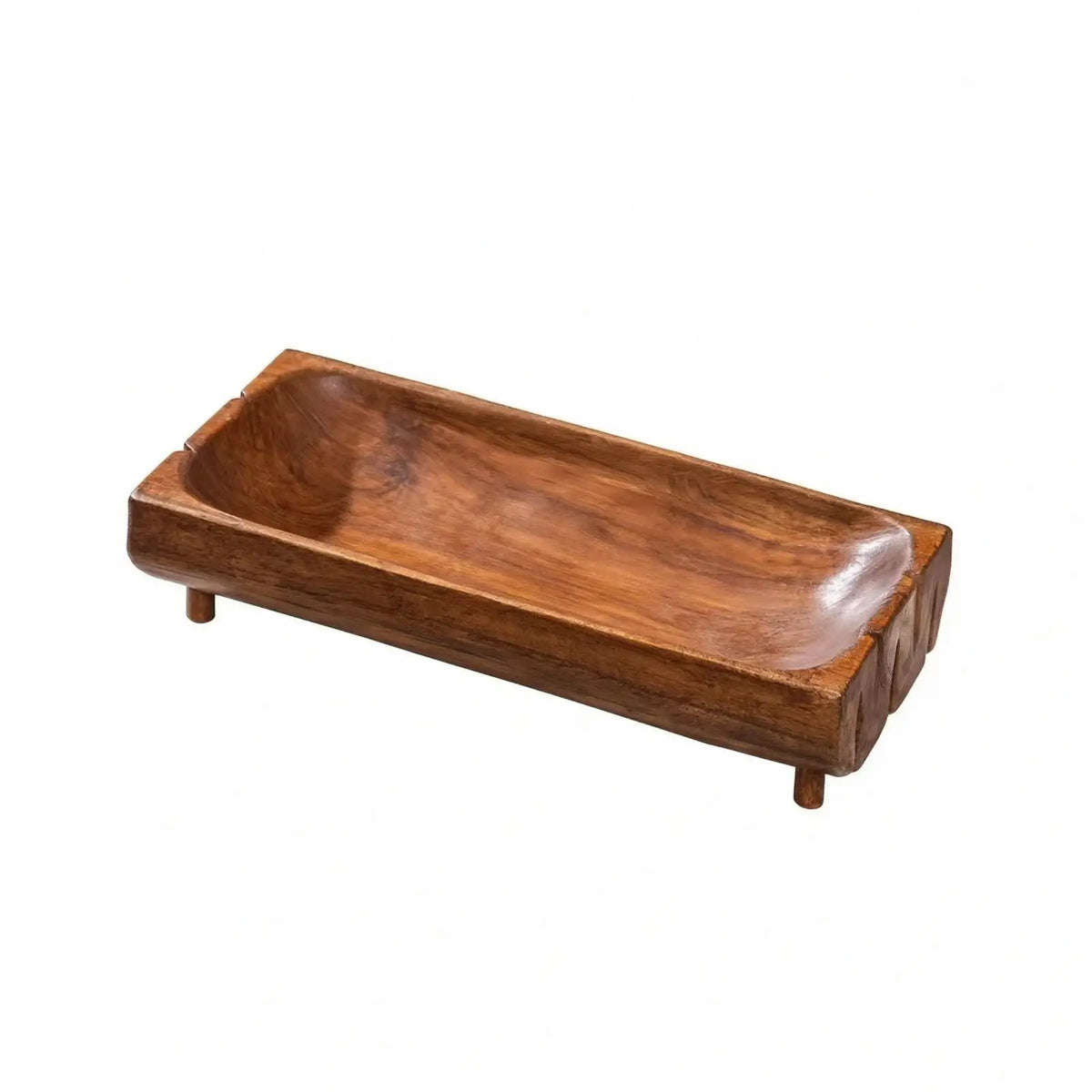 Teak Wood Snack Tray with Raised Sides for Serving Fruit Nuts and Appetizers on Coffee Table Decor Quake