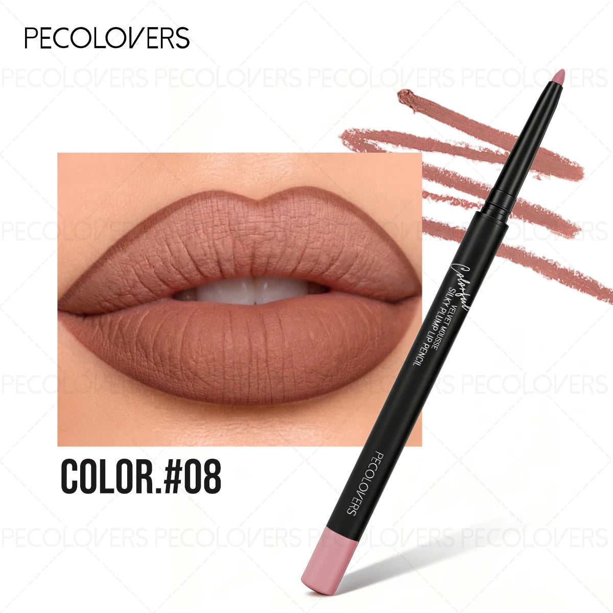 Matte Lip Liner, Natural Lipstick Pen for All Light Types, Accurate Defind Lip Lines, Nude Pink Beige Red Tones, Daily Makeup Quake 08
