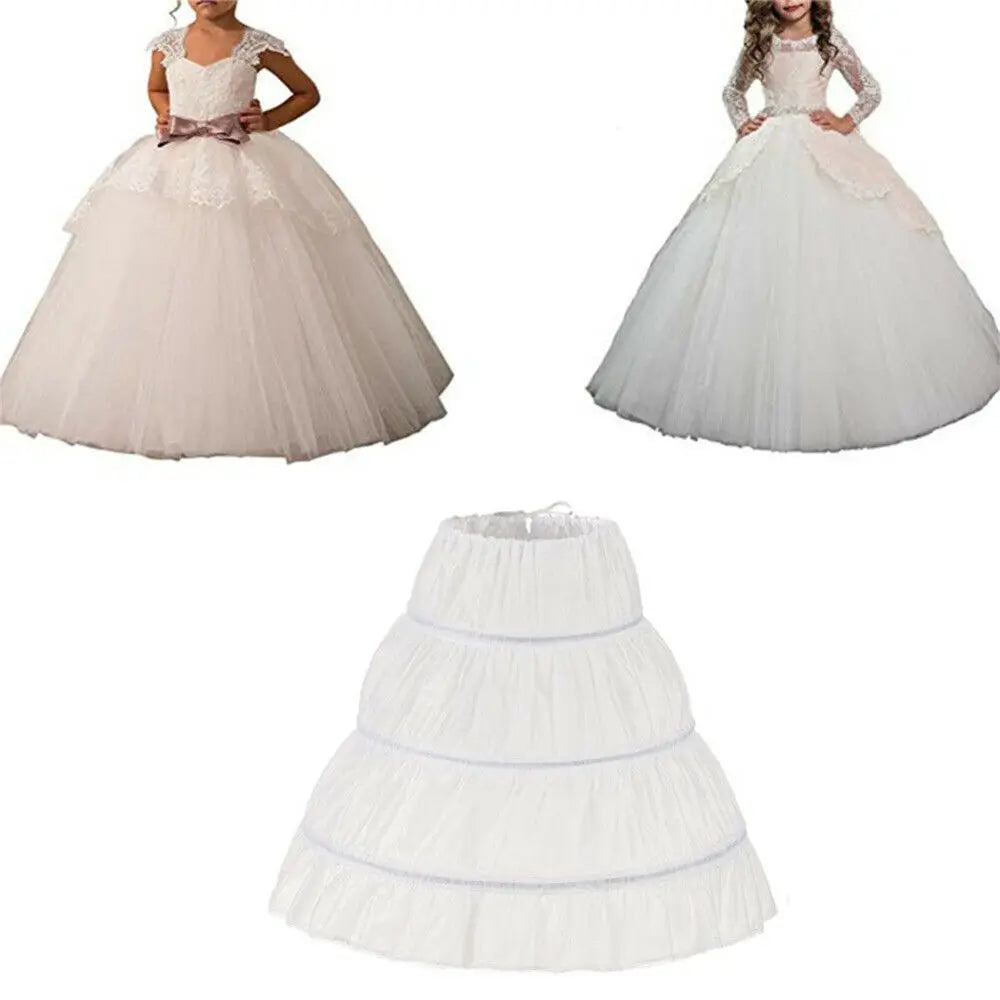 Fashion White Lace Children Skirt Petticoat Steel Ring 3 Hoops Princess Skirt Tutu Skirt Adjustable Flower Crinoline Kids Girls Quake
