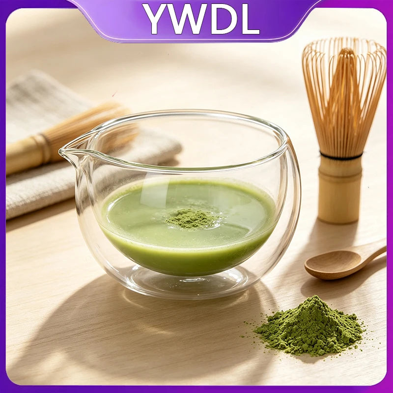 Double Wall Glass Matcha Bowl Transparent Fruits Salad Yogurt Mixing Bowl With Spout Kitchen Bowl For Egg Beating Baking Serving Quake