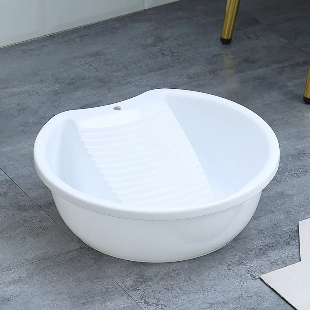 2IN1 Washboard Basin Thickened Plastic Underwear Cleaning Basin Convenient Non-Slip Laundry Tub For Hand Washing Clothes Quake White