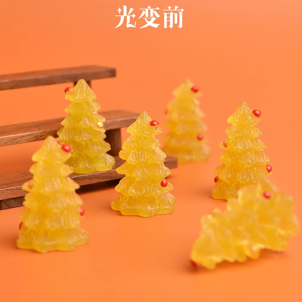 20Pcs Resin Fairy Garden Decor Craft Cabochon Change Color Christmas Tree Miniature Figurines DIY Dollhouse Desk Home Decoration Quake