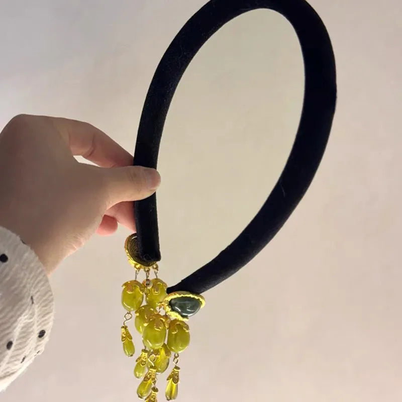 Retro Tassel Hair Headband New Chinese Style Elegant Vintage Hairband Fashion Women Hair Decor Accessories Quake Black headband