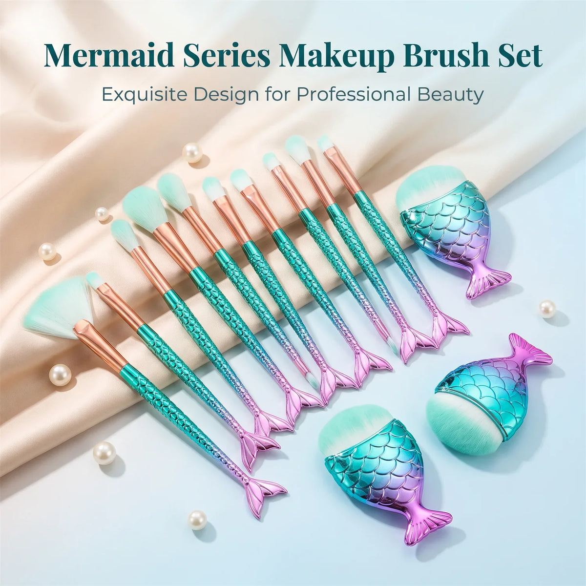 10/11-Piece Mermaid Makeup Brush Set – Creative & Cute Cosmetic Kit for Girls, Perfect Birthday Gift Quake