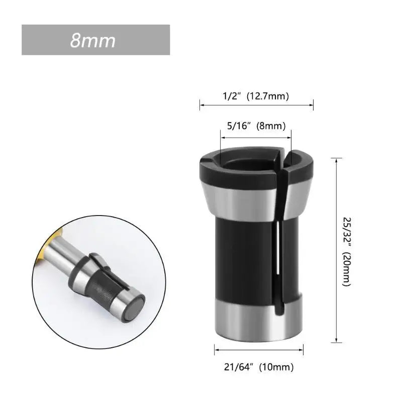 1Pcs High Precision Router Collet Durable Steel 6mm 6.35mm 8mm Quarter Inch Shank For Milling Cutter Woodworking Use Quake 8mm
