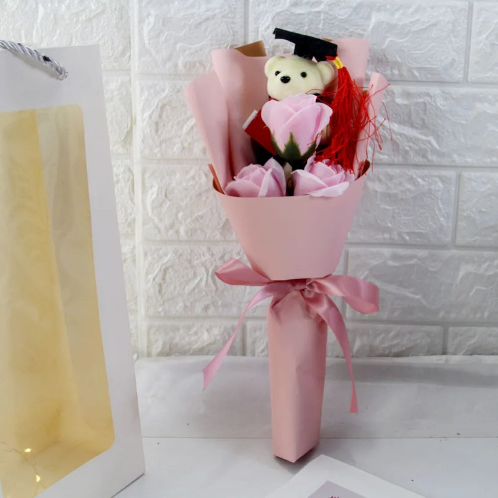 Sunflower Bear Bouquet Rose Plush Toy Sunflower Soap Flower Bouquet Decoration Graduation Gift Cartoon Lovely Bear Quake A