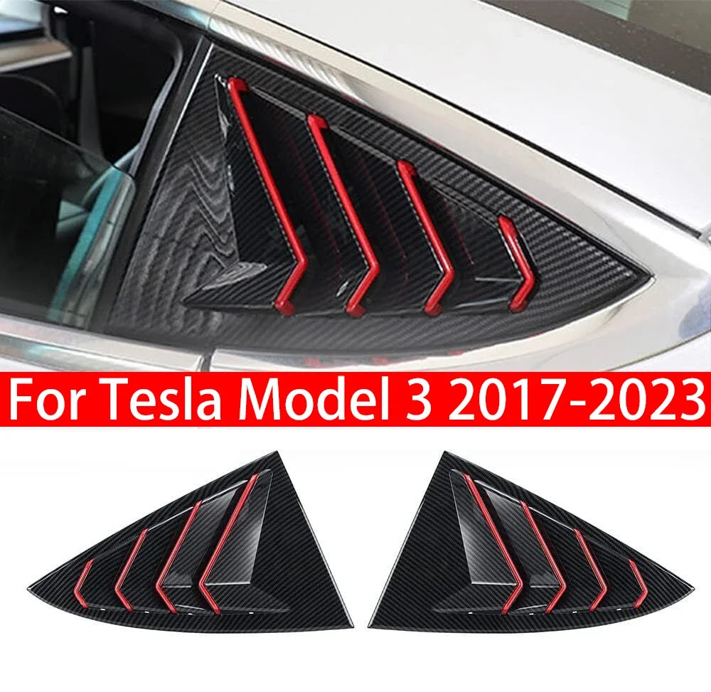 For Tesla Model 3 2017-2023 Car Rear Louver Window Side Shutter Cover Trim Sticker Vent Scoop ABS Carbon Fiber Red Accessories Quake