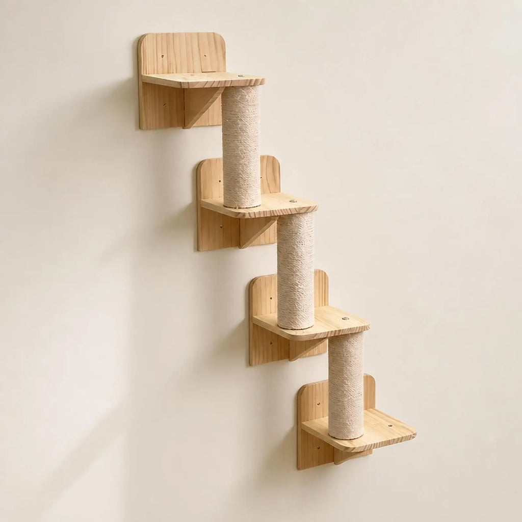 Cat Climbing Wall Set with Pine Wood Panels and Sisal Posts for Large Cats Exercise Playground and Relaxation Quake